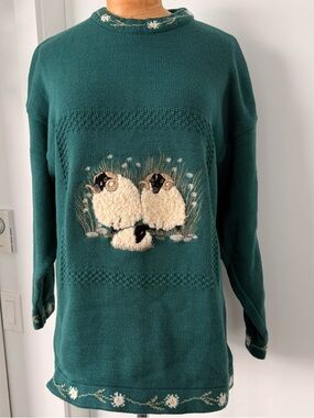 Vintage Acorn Sweater 100% Cotton Felt Sheep Size M
